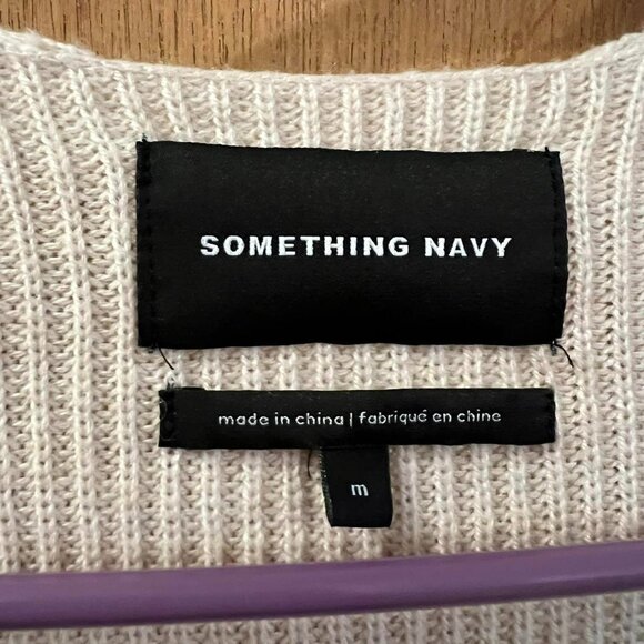 Size M - Something Navy - Cream and Beige Long Sleeve Sweater Wrap - Picture 2 of 6